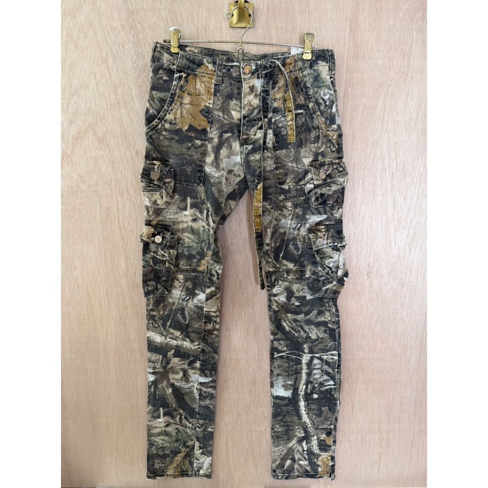 True Religion Real Tree Camo Cargo Pants Mens 28 Slim Straight Multi Pocket Belt